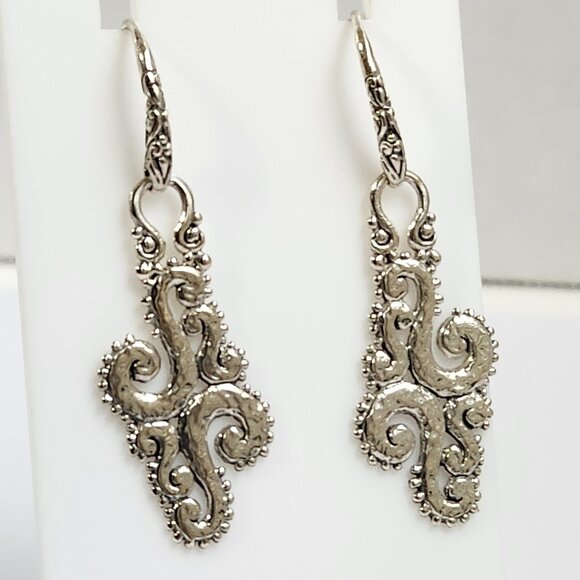NIB VTG 5.60g GORGEOUS 925 Swirl Dangle Artisian Bali Hook Earrings - Picture 7 of 14